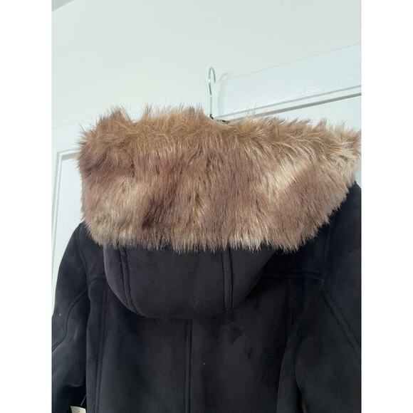 NWT Coldwater Creek Wonderlands toggle pea Coat Sz M Black suede faux fur - Picture 7 of 12